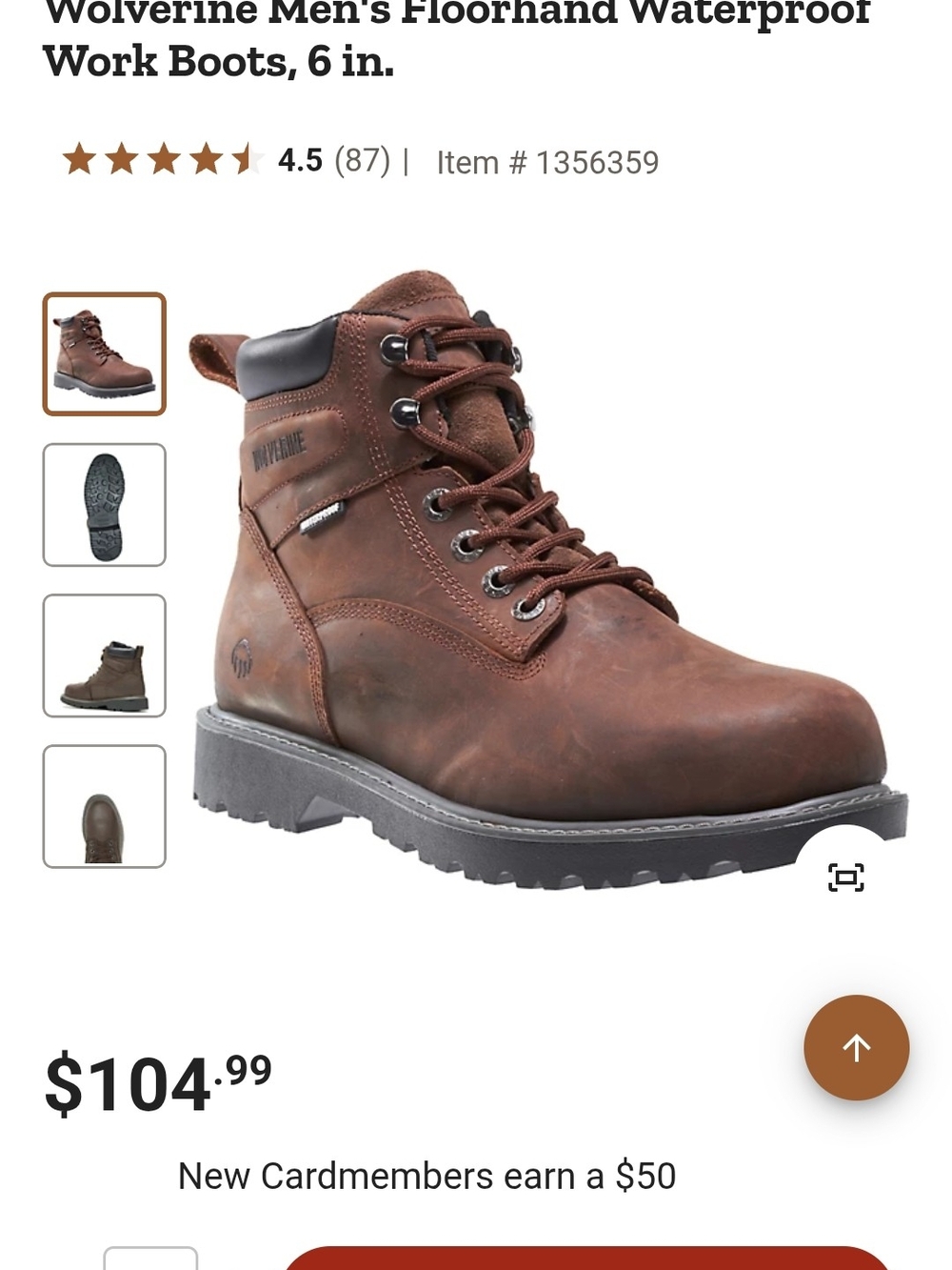 Wolverine Men's Floorhand Waterproof Work Boots, 6 in. Men's 10.5